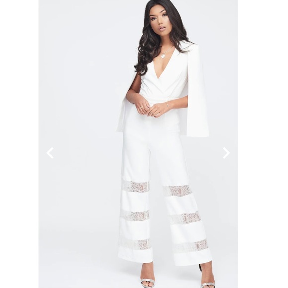 Chic Lavish Alice Lace Insert Cape Sleeve Jumpsuit - Picture 1 of 15